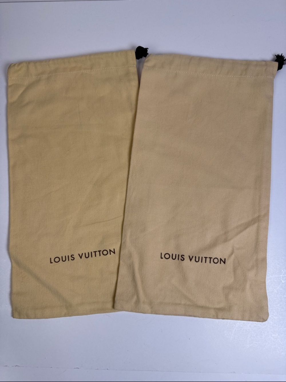 Louis‎ Vuitton Beige Drawstring Dust Bag Pair with Black Logo